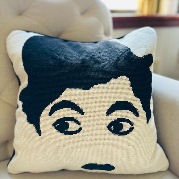 Jonathan Adler RARE Charlie Chaplin Needlepoint Pillow w/ insert 16x16 - Picture 3 of 6